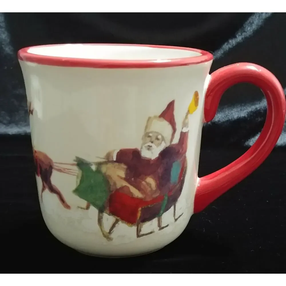 Retired Williams Sonoma Santa and His Reindeer 4”Tall Mug Christmas Holiday 2011